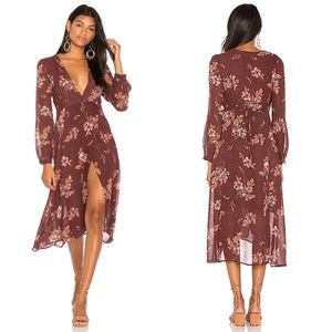ASTR the Label Nikki Wrap Dress Wine Multi Floral Color Size 2 Long Sleeve Tie
